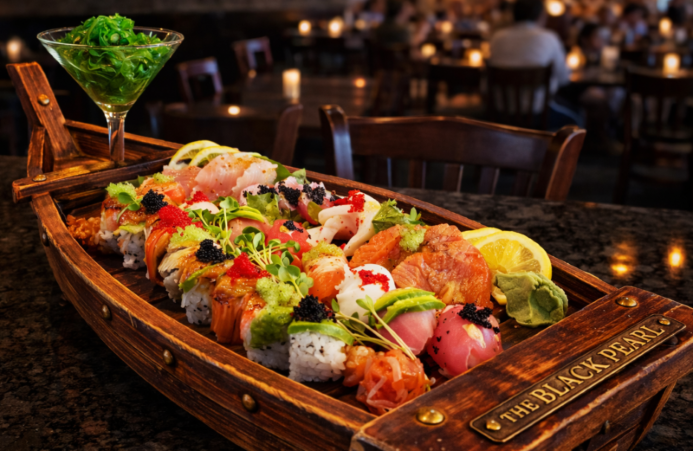 Fresh sushi rolls at Typhoon Asian Bistro Back Bay Boston sushi boat best sushi